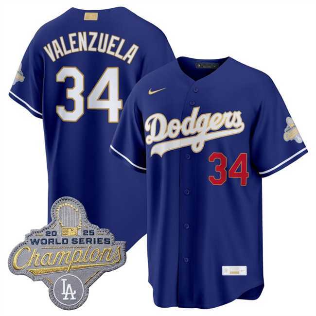 Men%27s Los Angeles Dodgers #34 Fernando Valenzuela Royal 2026 Alternate Gold Collection Stadium Stitched Jersey Dzhi->los angeles dodgers->MLB Jersey