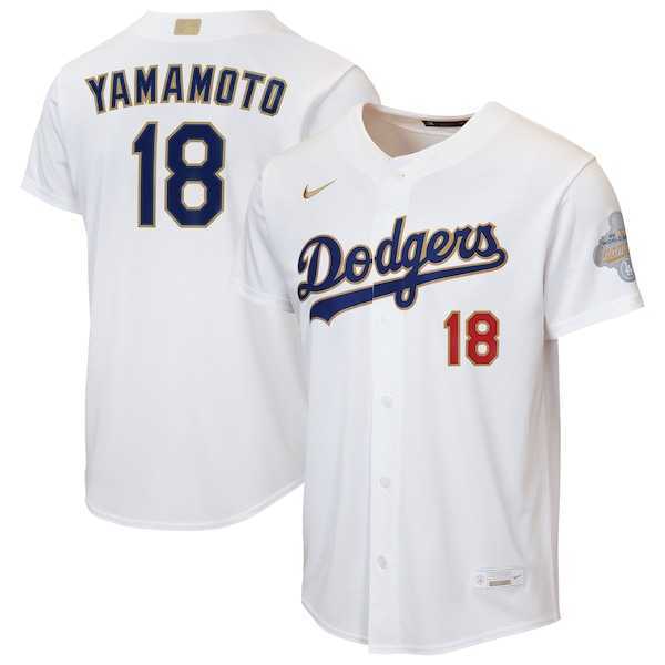 Men%27s Los Angeles Dodgers #18 Yoshinobu Yamamoto Nike White 2026 Gold Collection Home Replica Jersey Dzhi->los angeles dodgers->MLB Jersey