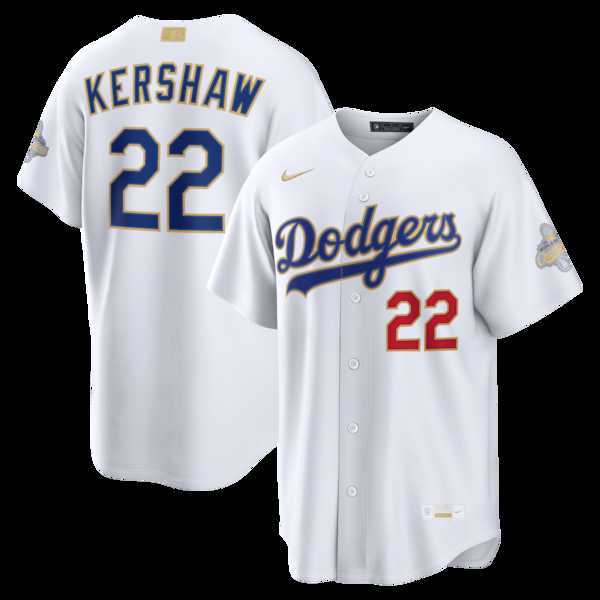 Men%27s Los Angeles Dodgers #22 Clayton Kershaw Nike White 2026 Gold Collection Stadium Jersey Dzhi->los angeles dodgers->MLB Jersey