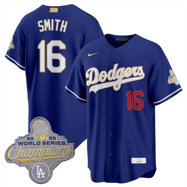 Men%27s Los Angeles Dodgers #16 Will Smith Royal 2026 Alternate Gold Collection Stadium Stitched Jersey Dzhi->los angeles dodgers->MLB Jersey