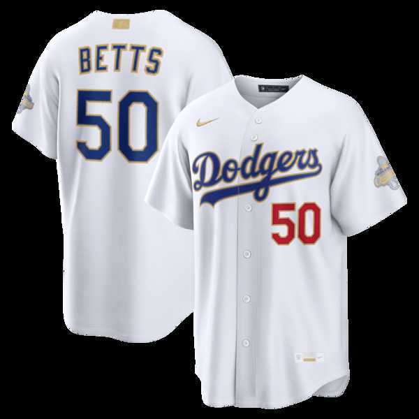 Men%27s Los Angeles Dodgers #50 Mookie Betts Nike White 2026 Gold Collection Stadium Jersey Dzhi->los angeles dodgers->MLB Jersey