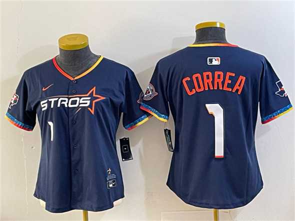 Women%27s Houston Astros #1 Carlos Correa Navy 2025 City Connect With Texas Patch Limited Stitched Jersey->mlb womens jerseys->MLB Jersey