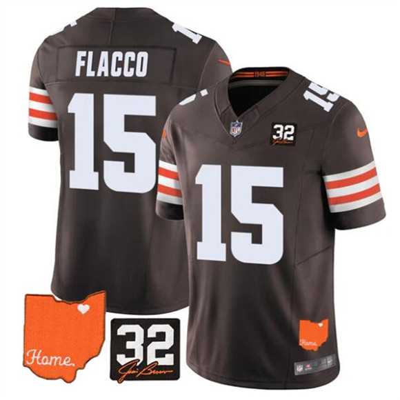 Men%27s Cleveland Browns #15 Joe Flacco Brown 2025 F.U.S.E. With Jim Brown Memorial & Home Patch Vapor Limited Stitched Jersey Dzhi->cleveland browns->NFL Jersey