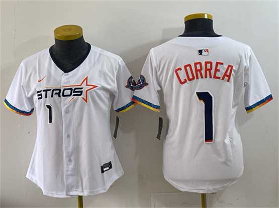 Women%27s Houston Astros #1 Carlos Correa White 2025 City Connect Limited Stitched Jersey->mlb womens jerseys->MLB Jersey