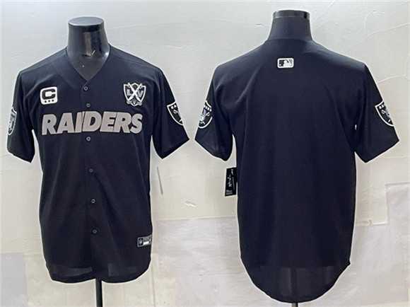 Men%27s Las Vegas Raiders Blank Black With Nevada Silver Stat Patch And 65th Anniversary Patch 3-Star C Patch Stitched Baseball Jersey->las vegas raiders->NFL Jersey