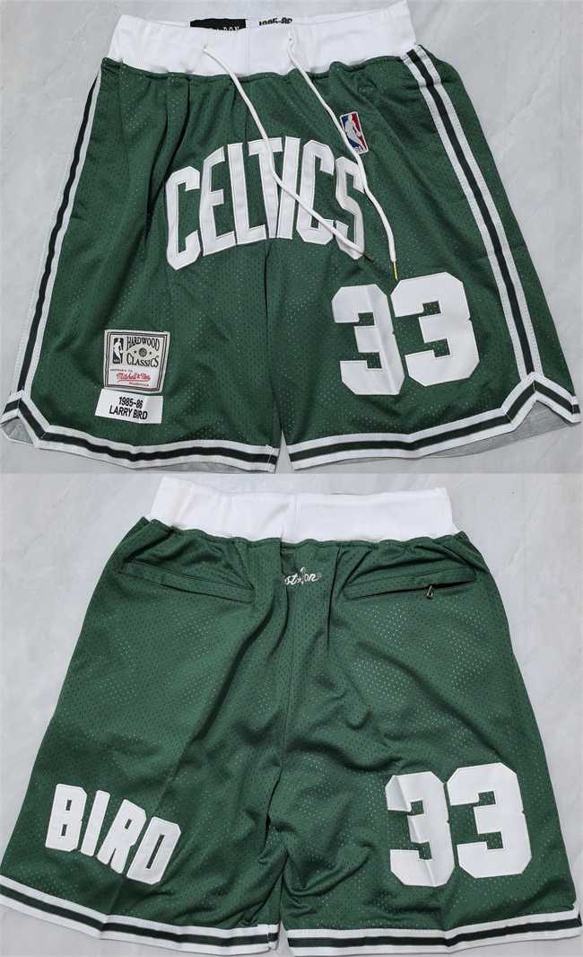 Men%27s Boston Celtics #33 Larry Bird Green Shorts (Run Small)->mlb youth jerseys->MLB Jersey
