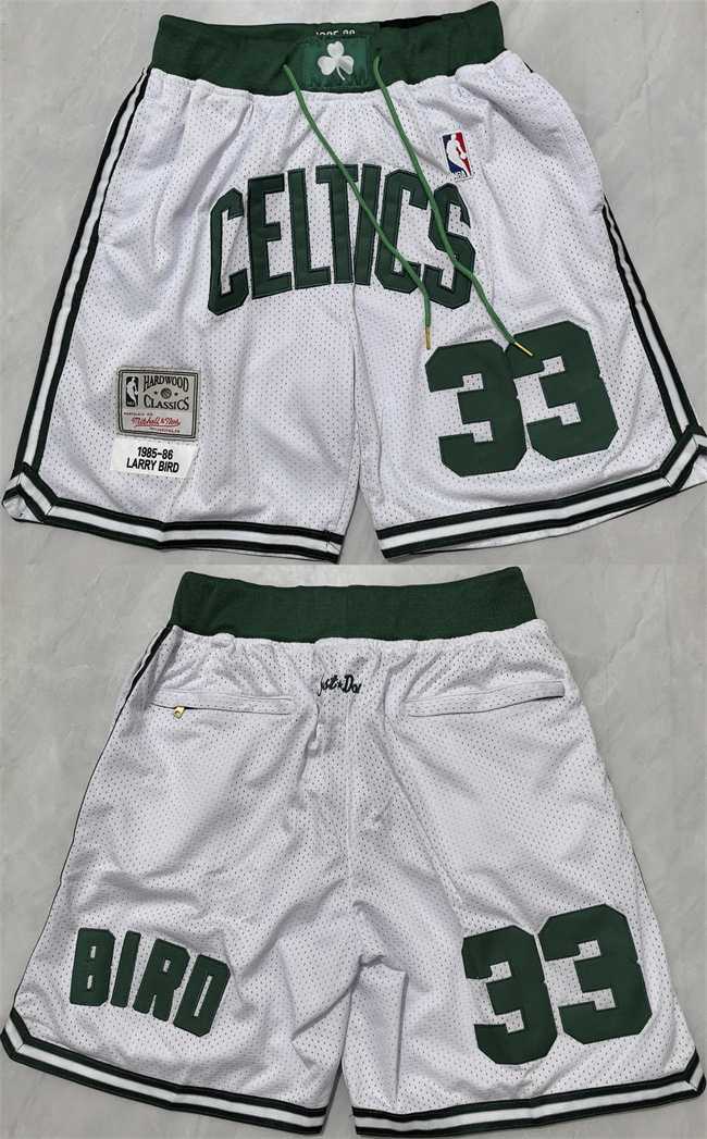 Men%27s Boston Celtics #33 Larry Bird White Shorts (Run Small)->nba shorts->NBA Jersey