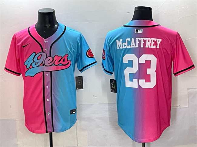Men%27s San Francisco 49ers #23 Christian McCaffrey Pink Blue Limited Stitched Baseball Jersey->san francisco 49ers->NFL Jersey