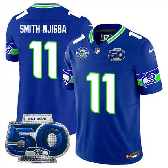 Men%27s Seattle Seahawks #11 Jaxon Smith-Njigba Royal 2025 F.U.S.E 50th Season Patch Throwback Vapor Limited Stitched Jersey Dzhi->seattle seahawks->NFL Jersey
