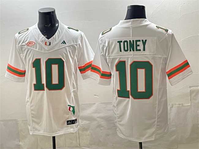 Mens Miami Hurricanes #10 Malachi Toney White F.U.S.E. Florida Patch Stitched Football Jersey->miami hurricanes->NCAA Jersey