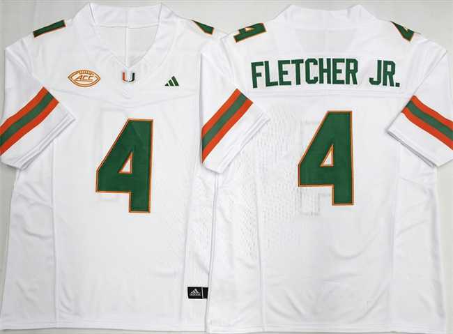 Mens Miami Hurricanes #4 Mark Fletcher Jr. White F.U.S.E. 2026 Stitched Football Jersey->miami hurricanes->NCAA Jersey