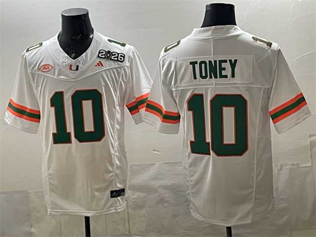 Mens Miami Hurricanes #10 Malachi Toney White F.U.S.E. 2026 & Florida Patch Stitched Football Jersey->miami hurricanes->NCAA Jersey