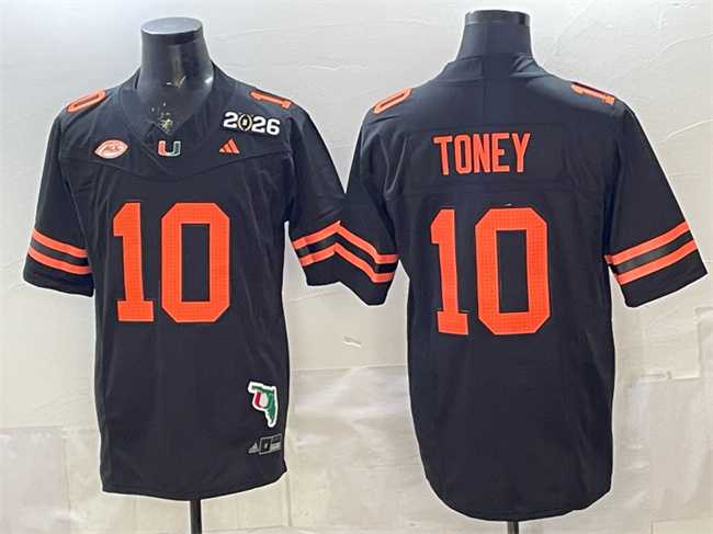 Mens Miami Hurricanes #10 Malachi Toney Black F.U.S.E. 2026 & Florida Patch Stitched Football Jersey->miami hurricanes->NCAA Jersey