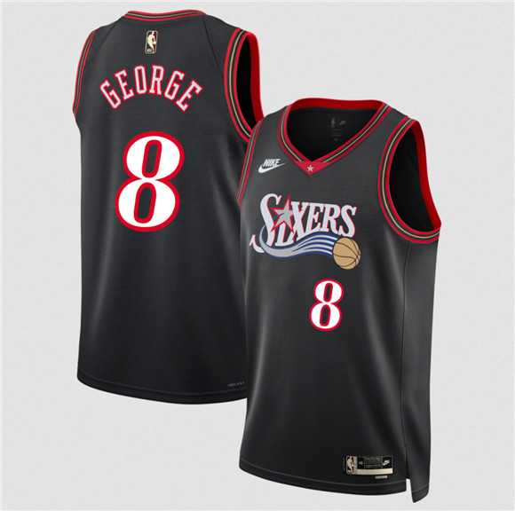 Men%27s Philadelphia 76ers #8 Paul George Black 2025 Classic Edition Stitched Jersey Dzhi->philadelphia 76ers->NBA Jersey