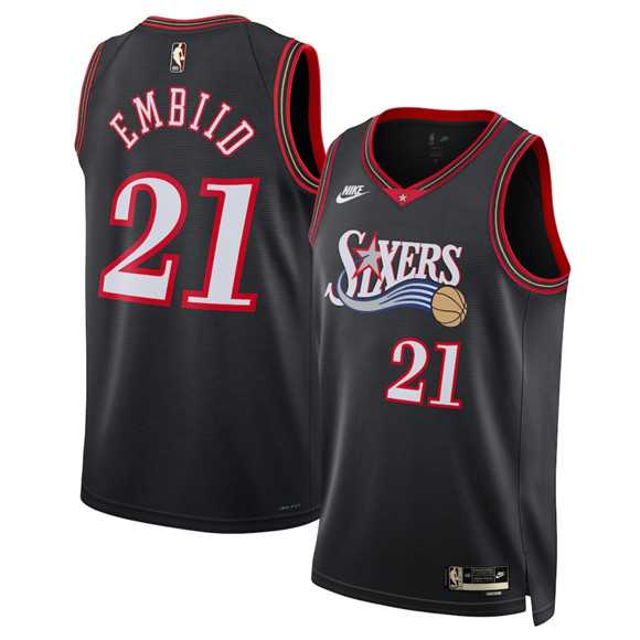 Men%27s Philadelphia 76ers #21 Joel Embiid Black 2025 Classic Edition Stitched Jersey Dzhi->san antonio spurs->NBA Jersey