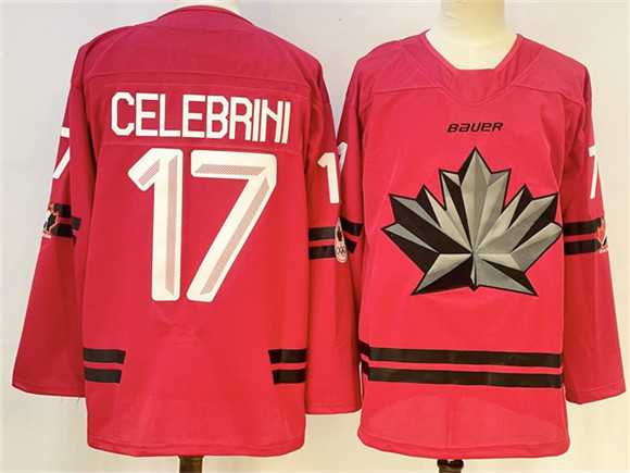 Men%27s Canada Hockey #17 Macklin Celebrini Red Stitched Jersey->miami hurricanes->NCAA Jersey