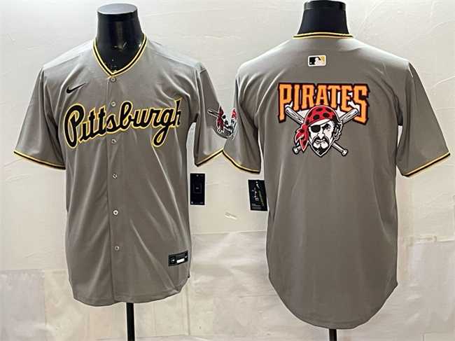 Mens Pittsburgh Pirates Team Big Logo Gray Limited Stitched Jersey Dzhi->pittsburgh pirates->MLB Jersey