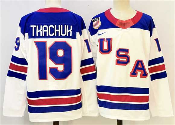 Mens USA #19 Matthew Tkachuk White 2025-2026 Stitched Jersey->olympics usa jerseys->NHL Jersey
