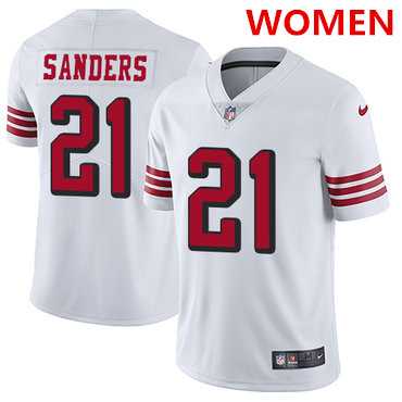 Women%27s San Francisco 49ers #21 Deion Sanders White Rush Stitched NFL Vapor Untouchable Nike Limited Jersey Dzhi->cleveland browns->NFL Jersey
