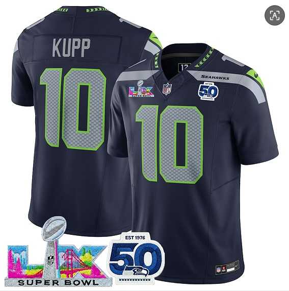 Men%27s Seattle Seahawks #10 Cooper Kupp Navy 2025 F.U.S.E. Super Bowl LX Patch And 50th Season Patch Vapor Limited Stitched Jersey->seattle seahawks->NFL Jersey