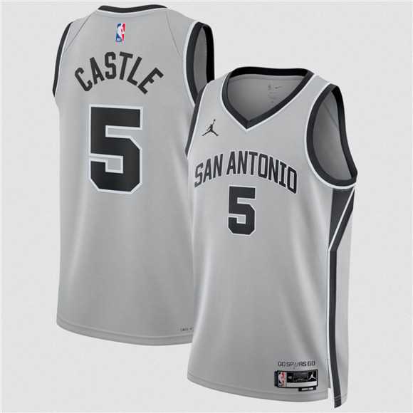 Mens San Antonio Spurs #5 Stephon Castle Silver 2025 Statement Edition Stitched Jersey Dzhi->san antonio spurs->NBA Jersey