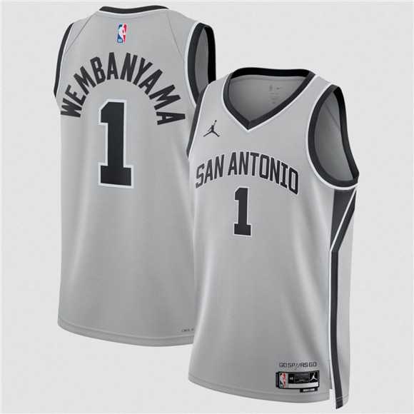 Mens San Antonio Spurs #1 Victor Wembanyama Silver 2025 Statement Edition Stitched Jersey Dzhi->san antonio spurs->NBA Jersey