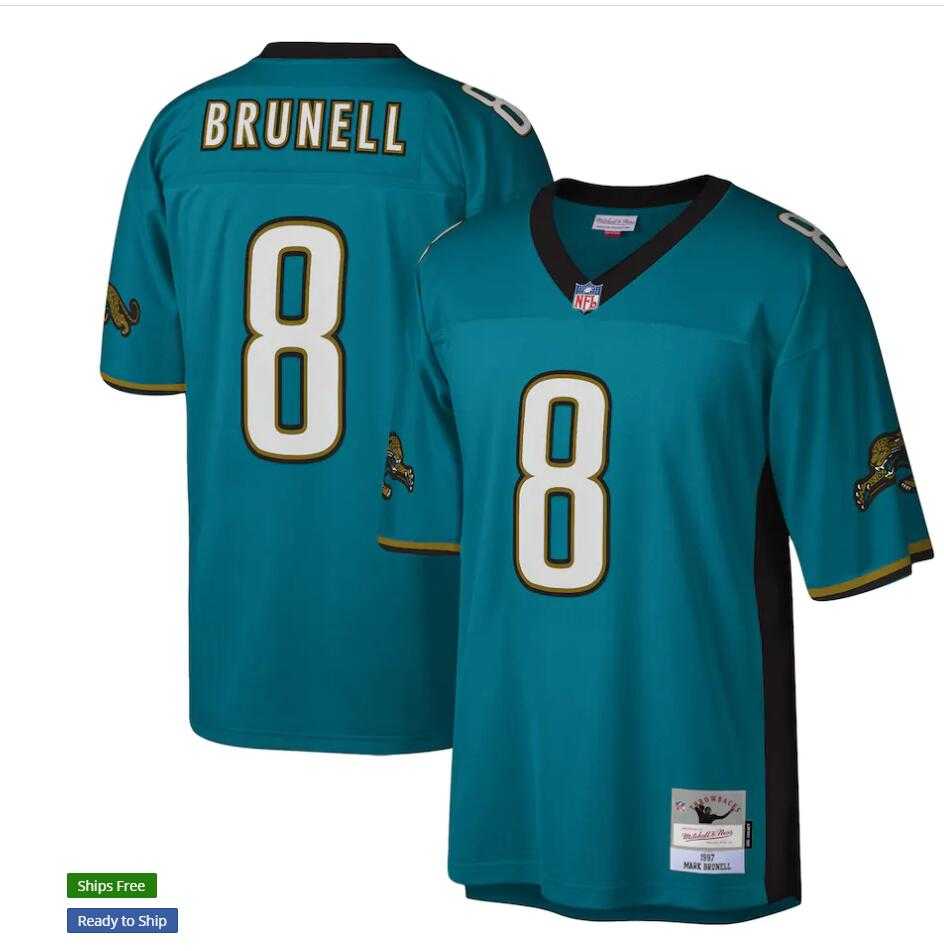 Men%27s Jacksonville Jaguars #8 Mark Brunell 1997 Mitchell & Ness Teal NFL Throwback Jersey->san antonio spurs->NBA Jersey