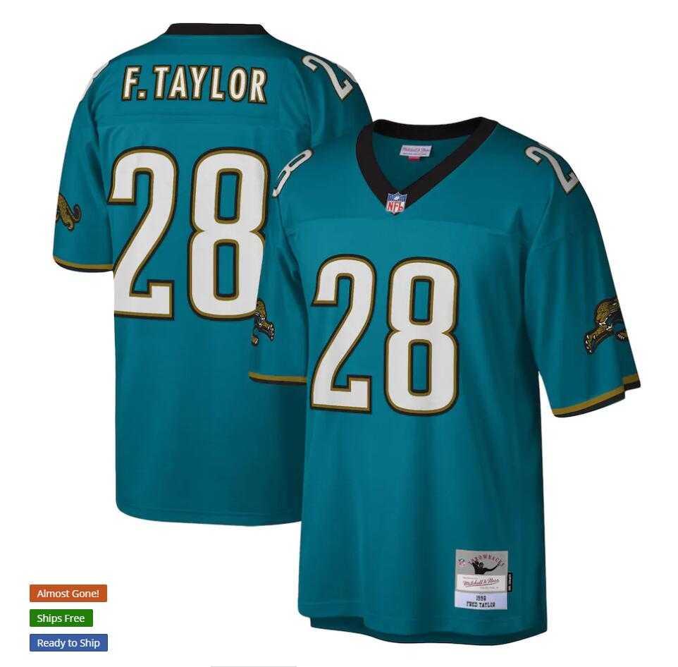 Men%27s Jacksonville Jaguars #28 Fred Taylor Mitchell & Ness Teal NFL Throwback Jersey->san antonio spurs->NBA Jersey