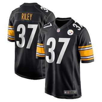 Men & Women & Youth Pittsburgh Steelers #37 Elijah Riley Nike Black Game Player Jersey->pittsburgh steelers->NFL Jersey