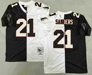 Men%27s Atlanta Falcons #21 Deion Sanders Black White Split 1992 Throwback Jersey->atlanta falcons->NFL Jersey