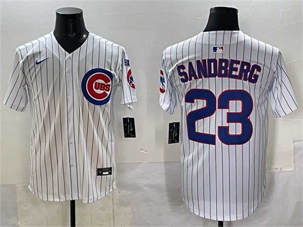 Men%27s Chicago Cubs #23 Ryne Sandberg White Pinstripe %27Ryne Sandberg Tribute%27 Vapor Limited V3 Stitched Jersey->chicago cubs->MLB Jersey
