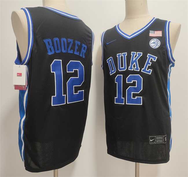 Mens Duke Blue Devils #12 Cameron Boozer Black Stitched Jersey->college and high school->NBA Jersey