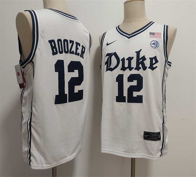 Mens Duke Blue Devils #12 Cameron Boozer White Stitched Jersey->college and high school->NBA Jersey