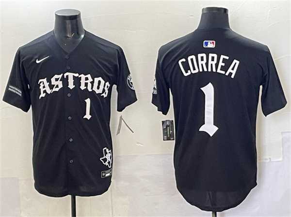 Men%27s Houston Astros #1 Carlos Correa Black Gothic %27Houston Born Barrio Raised%27 Limited Stitched Jersey->chicago cubs->MLB Jersey