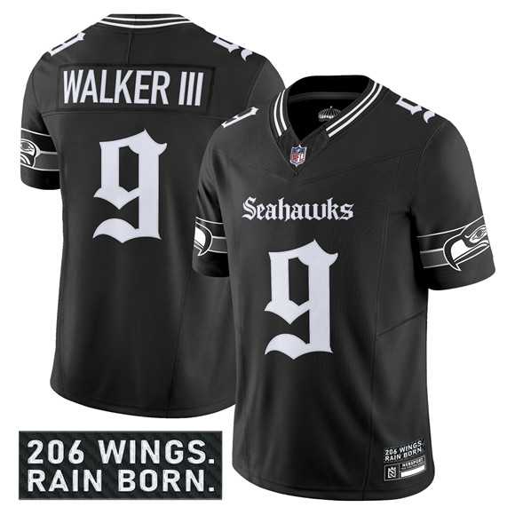 Men & Women & Youth Seattle Seahawks #9 Kenneth Walker III Black 2025 F.U.S.E. %27Gothic Rain City Shadows Edition%27 Vapor Limited Stitched Jersey->pittsburgh steelers->NFL Jersey