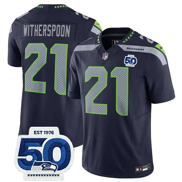 Men & Women & Youth Seattle Seahawks #21 Devon Witherspoon Navy 2025 F.U.S.E. 50th Anniversary Patch Vapor Limited Stitched Jersey->seattle seahawks->NFL Jersey