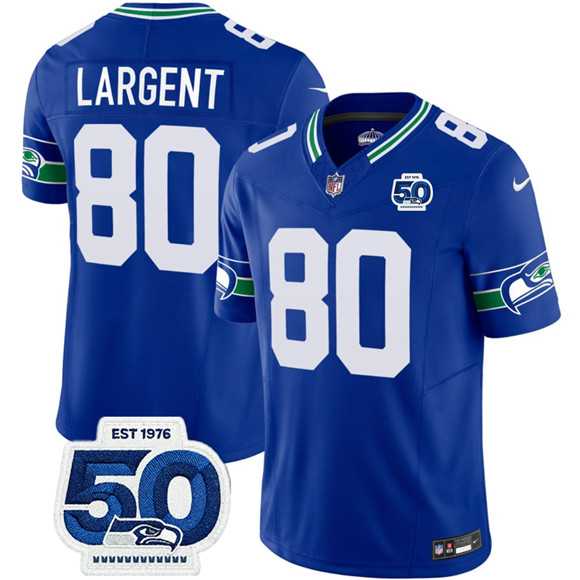 Men & Women & Youth Seattle Seahawks #80 Steve Largent Royal 2025 F.U.S.E 50th Anniversary Patch Throwback Vapor Limited Stitched Jersey->seattle seahawks->NFL Jersey