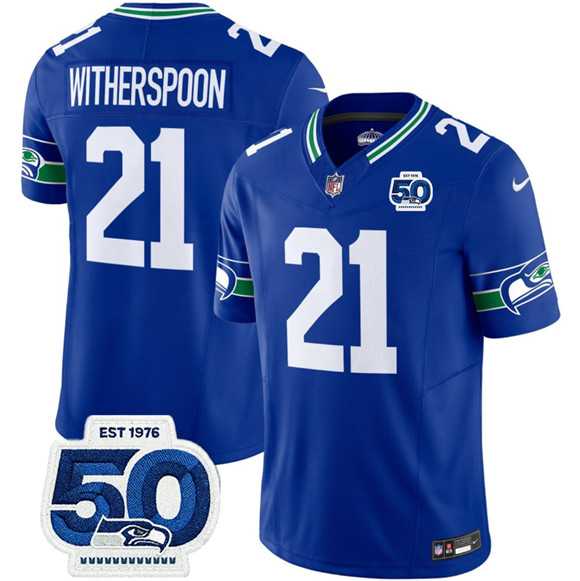 Men & Women & Youth Seattle Seahawks #21 Devon Witherspoon Royal 2025 F.U.S.E 50th Anniversary Patch Throwback Vapor Limited Stitched Jersey->seattle seahawks->NFL Jersey