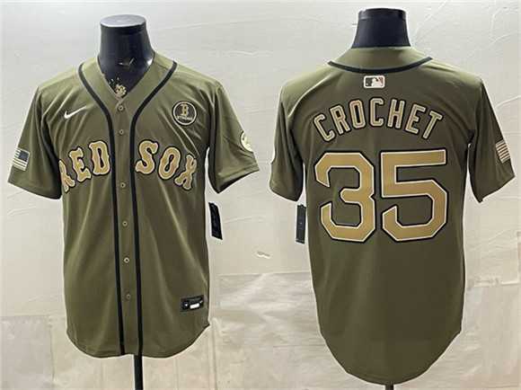 Mens Boston Red Sox #35 Garrett Crochet Olive Armed Forces Day Cool Base Stitched Jersey Dzhi->boston red sox->MLB Jersey