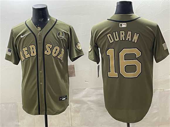 Mens Boston Red Sox #16 Jarren Duran Olive Armed Forces Day Cool Base Stitched Jersey Dzhi->boston red sox->MLB Jersey