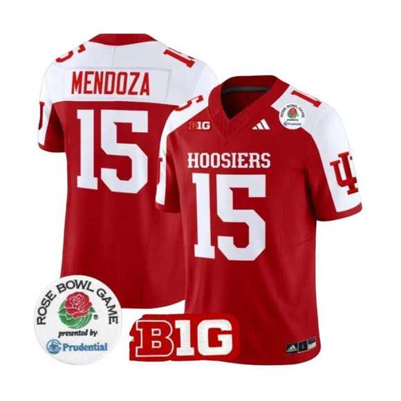 Mens Indiana Hoosiers #15 Fernando Mendoza 2025 F.U.S.E. Rose Bowl Red White Stitched Jersey Dzhi->indiana hoosiers->NCAA Jersey