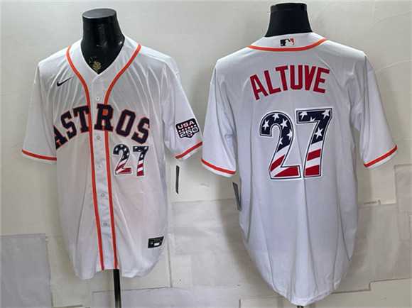 Mens Houston Astros #27 Jose Altuve White USA 250 Fourth of July Home Stitched Jersey Dzhi->houston astros->MLB Jersey