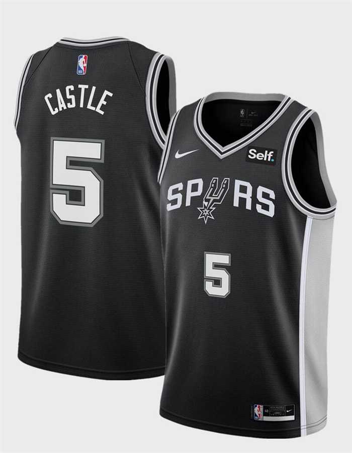 Mens San Antonio Spurs #5 Stephon Castle Black  Stitched Jersey Dzhi->san antonio spurs->NBA Jersey