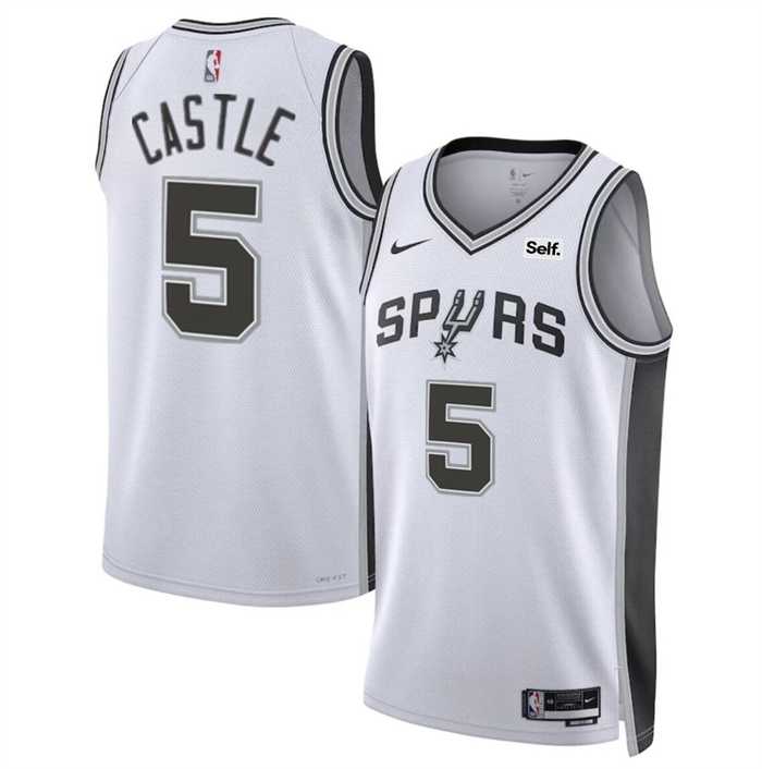 Mens San Antonio Spurs #5 Stephon Castle White Stitched Jersey Dzhi->san antonio spurs->NBA Jersey