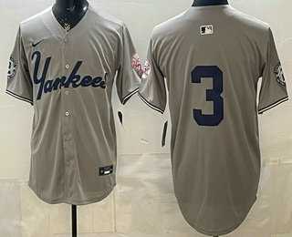 Men%27s New York Yankees #3 Babe Ruth Grey Without Name Limited Jersey->new york yankees->MLB Jersey