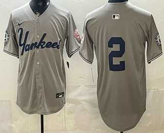 Men%27s New York Yankees #2 Derek Jeter Grey Without Name Limited Jersey->new york yankees->MLB Jersey