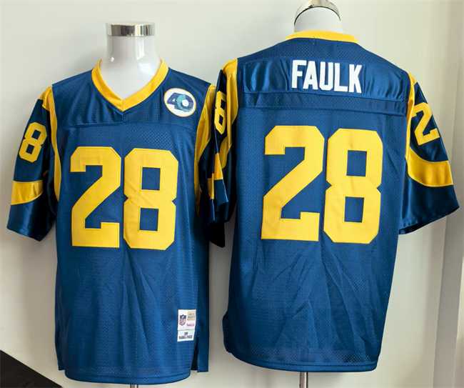 Men%27s Los Angeles Rams #28 Marshall Faulk Royal Throwback Football Stitched Jersey->los angeles rams->NFL Jersey