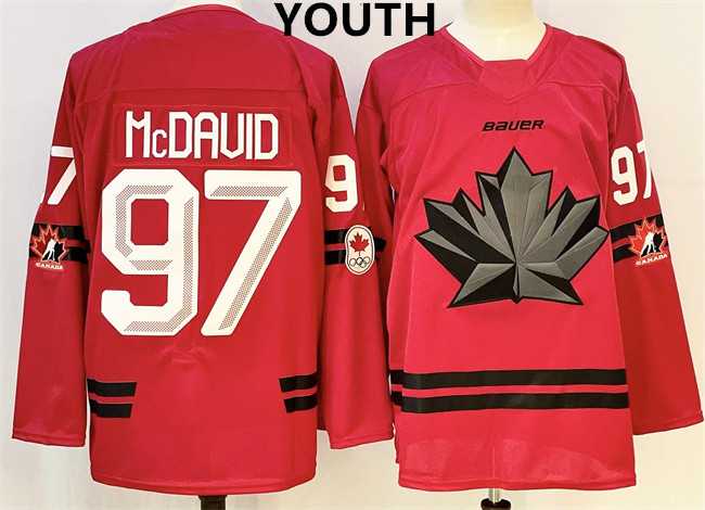 Youth Canada Hockey #97 Connor Mcdavid red stitched jersey->olympics canada jerseys->NHL Jersey