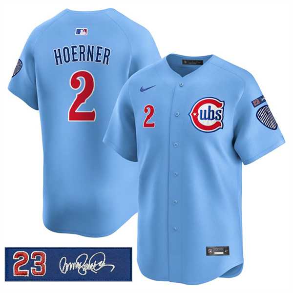 Men%27s Chicago Cubs #2 Nico Hoerner Blue %27Ryne Sandberg Tribute%27 Vapor Limited V3 Stitched Jersey Dzhi->new york mets->MLB Jersey
