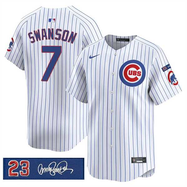 Men%27s Chicago Cubs #7 Dansby Swanson White Pinstripe %27Ryne Sandberg Tribute%27 Vapor Limited V3 Stitched Jersey Dzhi->chicago cubs->MLB Jersey
